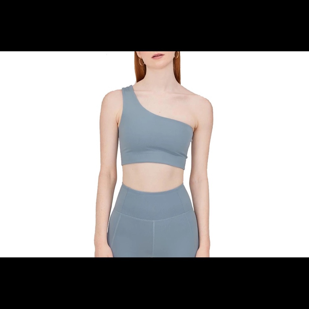 Girlfriend bianca one shoulder sports bra in baby blue